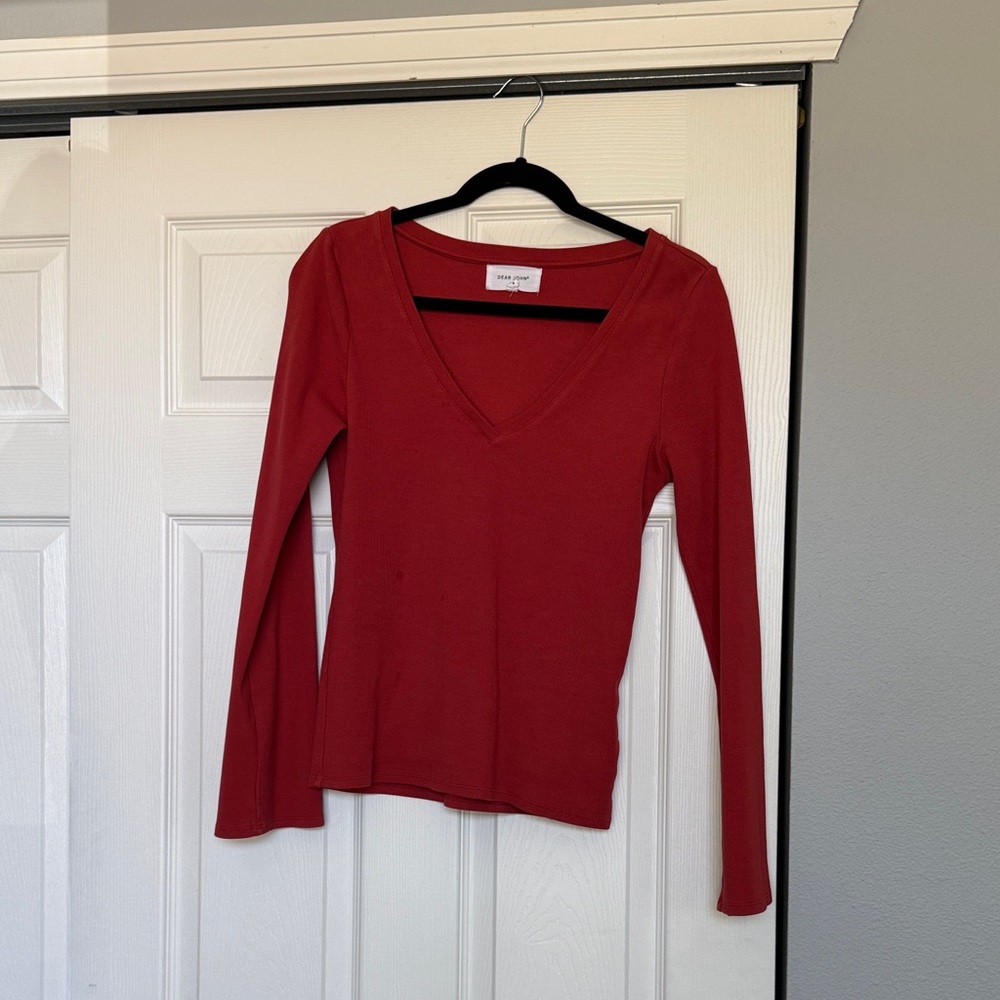 Dear John Red V-Neck Long Sleeve Top